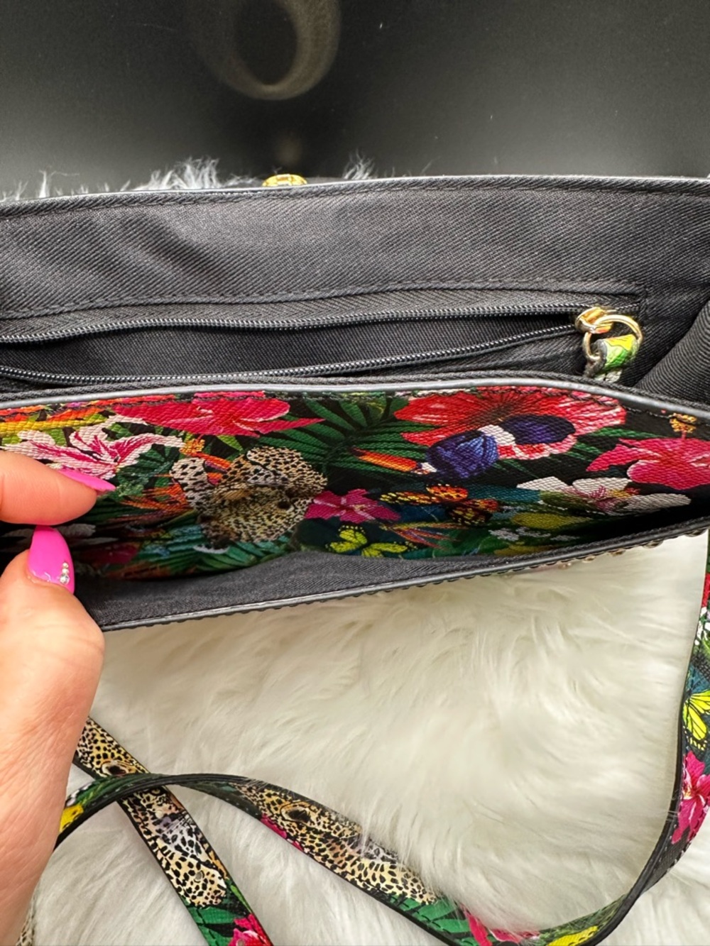 Aldo Tropical Floral Top-Handle Satchel - Multicolor w/removable crossbody - Picture 8 of 14